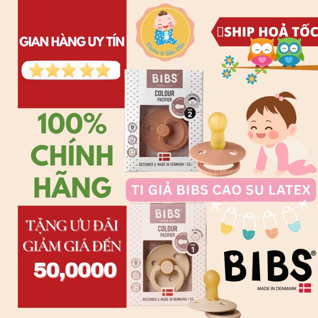 [HÀNG CTY] Ti giả BIBS cao su LATEX cho bé từ 0-6 tháng, 6-18 tháng