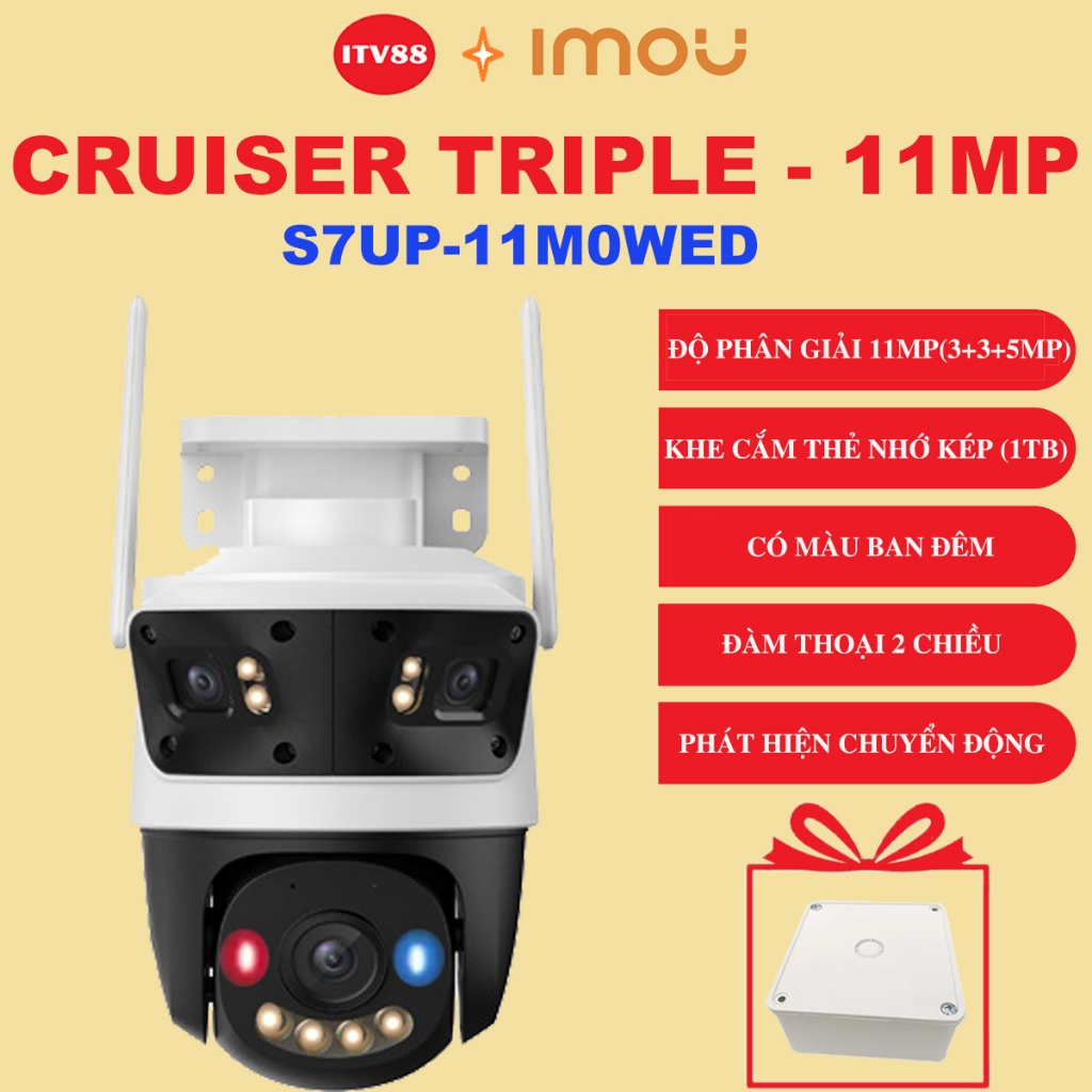 Camera IMOU 3 Mắt Ngoài Trời Cruiser Triple 11MP (3MP+3MP+5MP) | Ban Đêm Có Màu | Ống Kính Kép Rộng