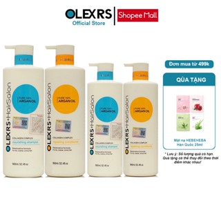 Cặp dầu gội xả Olexrs+HairSalon Argan Oil Collagen, Dầu gội phục hồi tóc, chống rụng kích mọc tóc