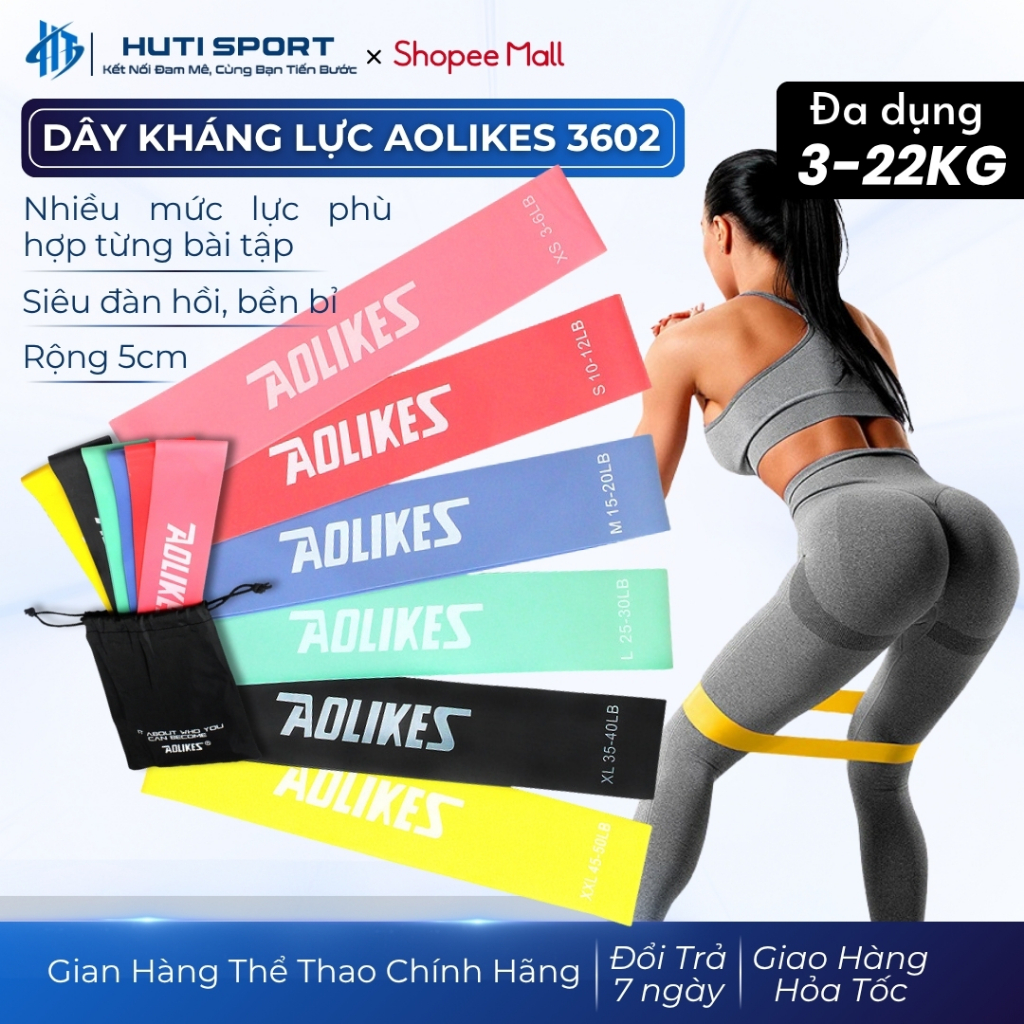 Bộ 6 Dây Kháng Lực Tập Gym Đa Năng Aolikes AL3601, Mini Band Cao Su Tập Toàn Thân Chân Mông