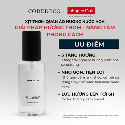 Xịt thơm hương nước hoa CODEDECO Fruit Summer 100ml Ngọt ngào, Dịu mát từ hương Hoa, Trái cây lưu hương tới 6h