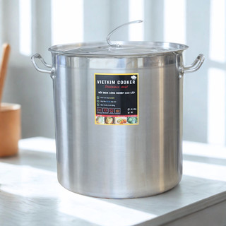  Nồi inox đáy dày 5 lớp 50L  40 x 40 cm - nồi đáy liền cao cấp có giỏ inox 