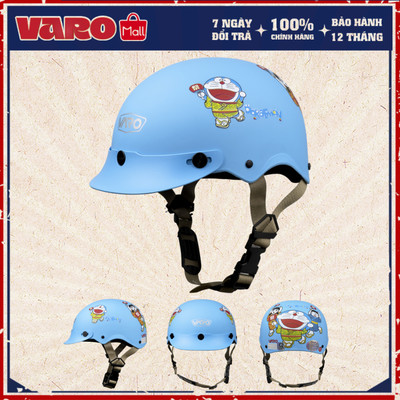 Mũ bảo hiểm nửa đầu VARO tem đô rê mon nobita heloktty lồng lưới ép nhiệt bé từ 5-8 tuổi