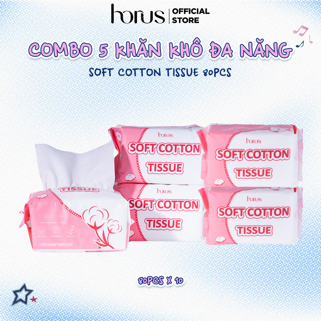 Combo 5 Horus Khăn khô đa năng Soft Cotton Tissue 80pcs