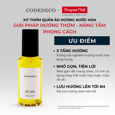 Xịt thơm hương nước hoa CODEDECO 100ml 3 tầng hương, lưu hương lên tới 6h