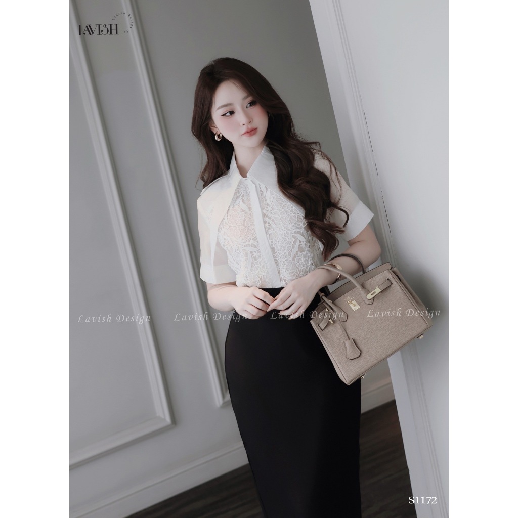 [Cao Cấp] Áo Ren Phối Tơ Nhật Thanh Lịch, Sang Trọng Thời Trang Nữ Công Sở Lavish Design - S1172