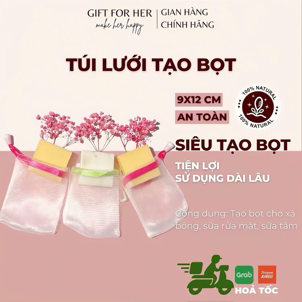 (Tặng không bán )Túi lưới đựng xà phòng tắm, rửa tay, rửa mặt 2 lớp mềm mại tạo bọt siêu dày chống trơn trượt khi sửdụng