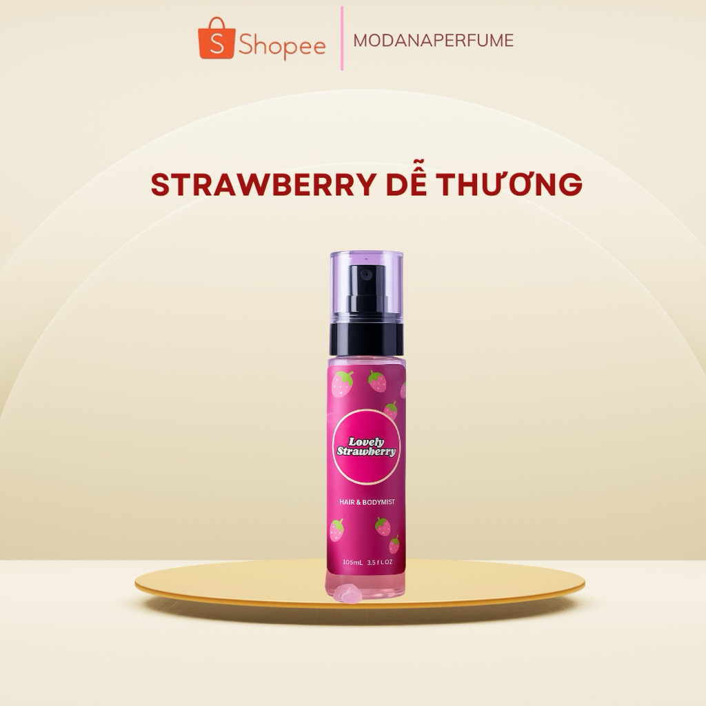 Bodymist xịt thơm toàn thân Lovely Strawberry dễ thương nhẹ nhàng đi học đi chơi cho nữ dễ chịu