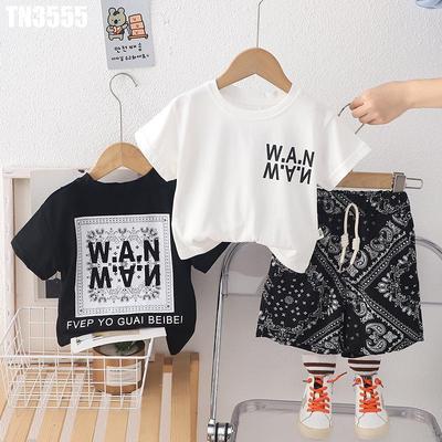 Set Đồ Bộ Áo Thun Tay Ngắn In Chữ Quần Đùi Hoa Văn Bé Trai 1-5 Tuổi MINTSCLOSET Quảng Châu - TN3555