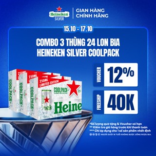 ĐỘ CỒN 4% - HỎA TỐC HCM - Combo 3 Thùng 24 lon bia Heineken Silver Coolpack 250ml/lon