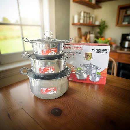 Bộ 3 nồi INOX cao cấp nắp kính Đạt Tường dùng cho mọi loại bếp