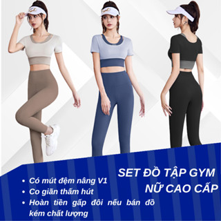 Bộ đồ tập gym nữ set thể thao nữ co giãn 4 chiều – Áo croptop & quần legging cạp cao tôn dáng, vải lạnh cao cấp MD045