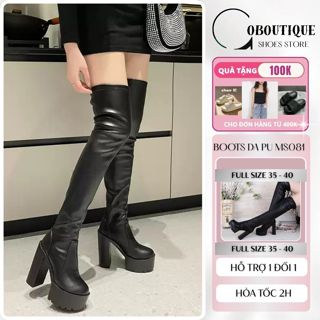 [ SANG CHẢNH ] Boot đùi cao trên gối bốt cao cổ gót vuông cao 8cm 10cm 12cm chất liệu da PU cao cấp S081