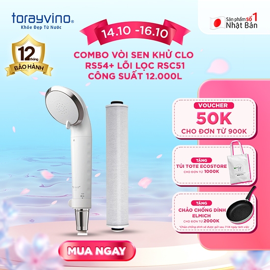 [HÀNG MỚI] Combo vòi sen tắm khử Clo Torayvino RS54 (1 lõi lọc đính kèm) + 1 lõi lọc RSC51 thay thế -Nguyên kiện từ Nhật