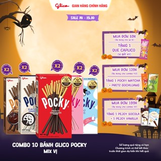 Combo 10 hộp Bánh que Glico Pocky nhiều vị (2 Dâu - 2 Cookies & Cream - 2 Socola - 2 Double Choco - 2 Sữa)