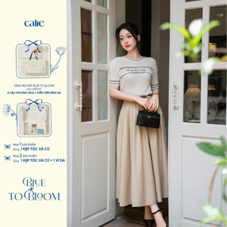 (Blue to Bloom) Chân váy kaki dáng xòe kèm belt, form basic dễ mix đồ thời trang nữ Calie CX065