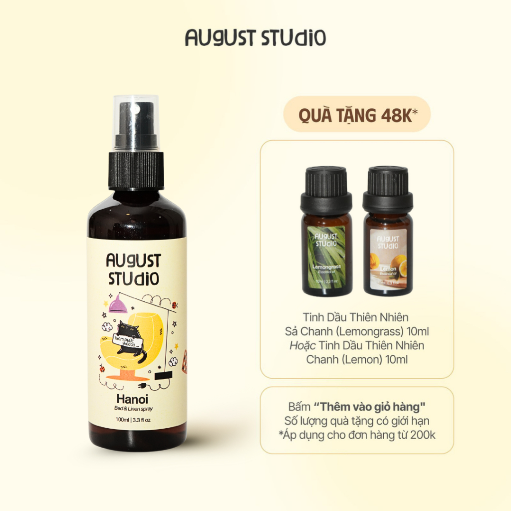 Xịt Thơm Đa Năng HANOI August Studio 100ml – Hương Gỗ & Hoa Dịu Nhẹ, Khử Mùi Toilet, Giày, Phòng Ngủ