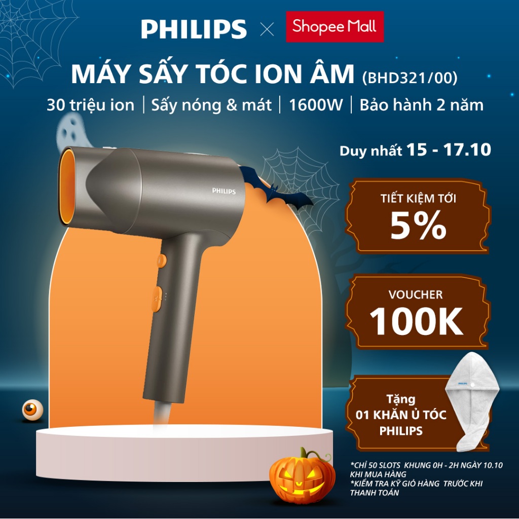 Máy Sấy Tóc PHILIPS Series 3000 BHD321/00, Công Suất 1600 W, Tăng Cường Ion Âm, Bảo Hành 24 Tháng