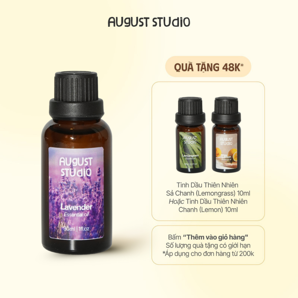 Tinh Dầu Thiên Nhiên Oải Hương (Lavender) – August Studio Thư Giãn, An Thần Ngủ Ngon Chai 10ml/30ml