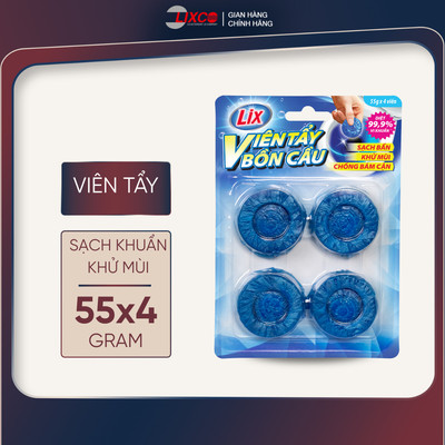 Viên tẩy bồn cầu Lix sạch khuẩn, khử mùi 55g x 4 viên, viên thả Toilet diệt khuẩn, tẩy sạch vệ sinh vết bám bẩn