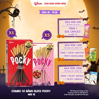 Combo 10 hộp Bánh que Glico Pocky Happy Set A mix vị (5 Socola - 5 Dâu)