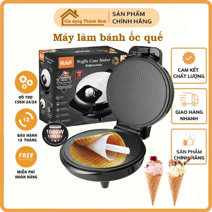 Máy nướng bánh ốc quế cuộn đựng kem có chỉnh nhiệt RAF 1000W [BH 12 Tháng]