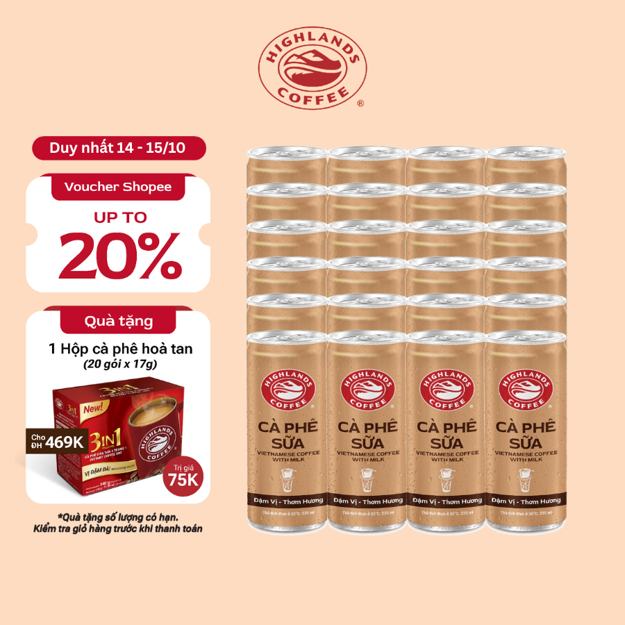 Thùng 24 Lon Cà Phê Sữa Highlands Coffee 235ml