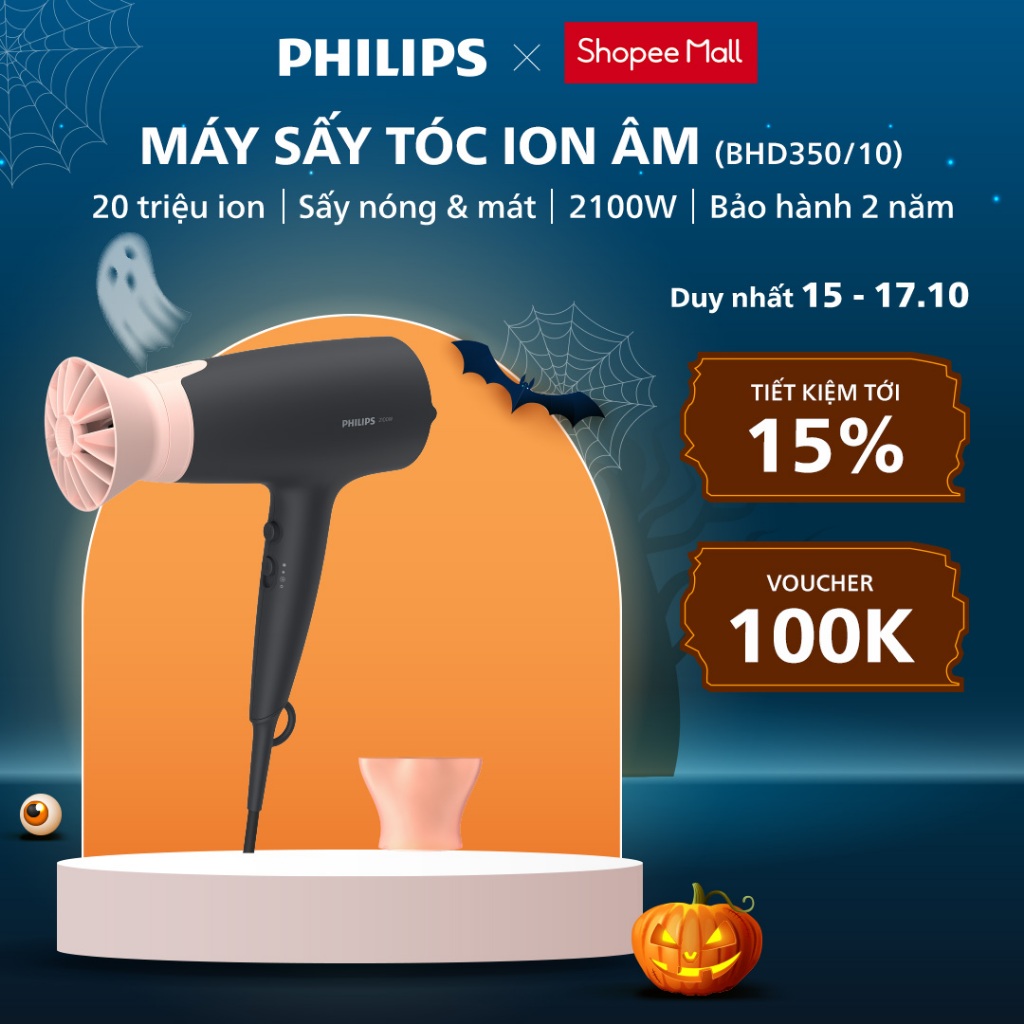 Máy Sấy Tóc PHILIPS BHD350/10, Công Suất 2100 W, Cung Cấp ion Chăm Sóc Tóc, Bảo Hành Chính Hãng 24 Tháng