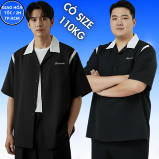 Áo sơ mi lụa nam LẠC LẠC OFFICIAL form rộng , big size . Sơ mi cổ vest phối cổ , có túi áo thêu chữ