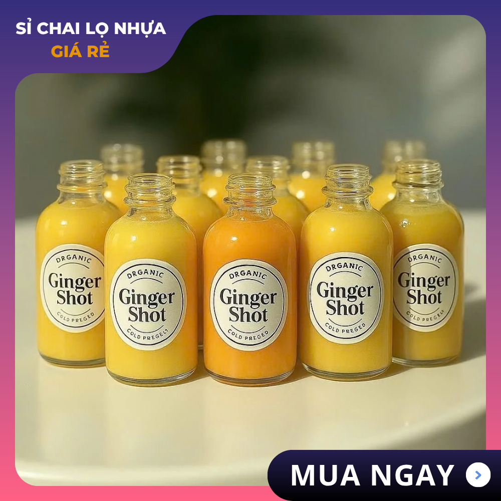 Combo 50/100C Chai lọ thủy tinh làm Ginger Shot loại 30ml trắng trong nắp ĐEN DẸT  nhựa đựng nước ép