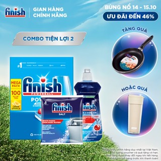 Combo Finish tiện lợi 2: Hộp 100 Viên Rửa Bát Essential + Nước Làm Bóng Finish 500ml + Muối Rửa Chén Finish Salt