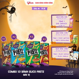 Combo 10 hộp Bánh que mặn nướng giòn Glico Pretz mix vị (3 Khoai tây - 3 BBQ Gà nướng - 2 Pizza - 2 Bắp ngọt)