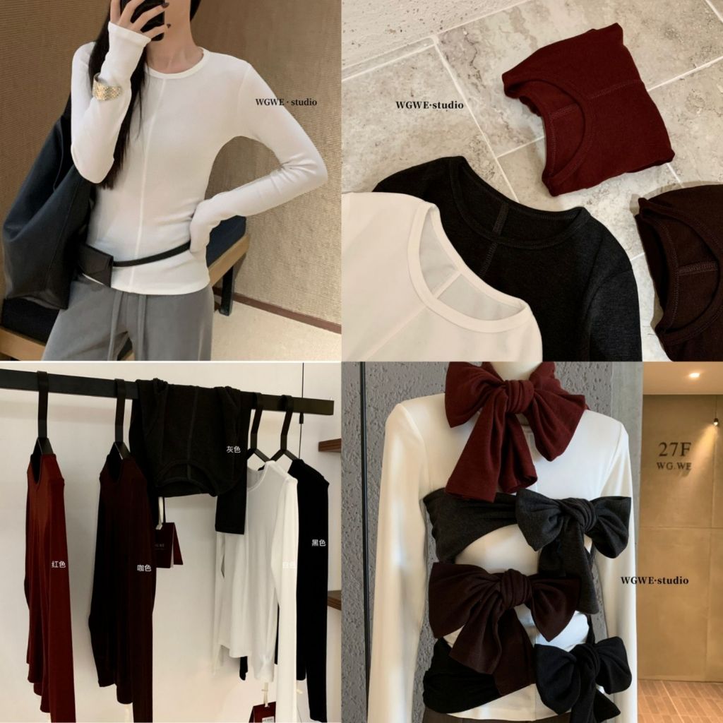 Áo Thun Nữ Ôm Body  WGWE 7435 Tay Dài Thắt Eo Co Giãn Dáng Basic