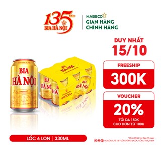 Bia Hà Nội - Nồng độ cồn 4,6% - Lốc 6 lon 330ml/lon