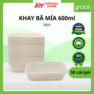  50 hộp bã mía chữ nhật 600ml hộp dùng 1 lần đựng cơm phần bún xào mì trộn  Kèm Nắp Nhựa T601 