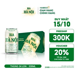 Bia Hà Nội Nhãn xanh - Nồng độ cồn 4,3% - Thùng 24 lon 330ml/lon