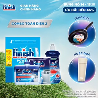 Combo Finish toàn diện 2:Hộp 100 Viên Rửa Bát Essential + Nước Làm Bóng Finish 500ml + Muối Rửa Chén Finish Salt 1kg