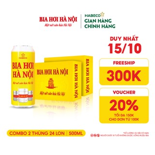 Bia Hơi Hà Nội - Nồng độ cồn 4,1% - COMBO 2 Thùng 24 lon 500ml/lon