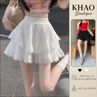 Chân Váy Mini 2 Màu Đen Trắng Lưng Cao Phối Ren Gợi Cảm, Chân Váy Ngắn Xòe 2 Tầng Thời Trang Nữ Tính