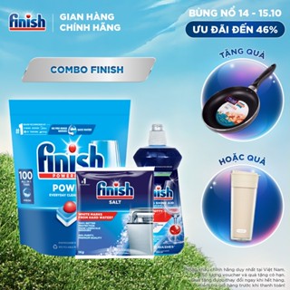 Combo Finish siêu cấp:Hộp 100 Viên Rửa Bát Finish Everyday Clean & Shine + Nước Làm Bóng 500ml + Muối Rửa Chén Finish