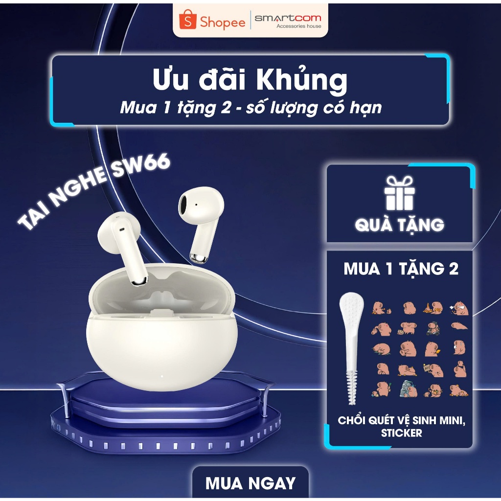Tai nghe Bluetooth nhét tai SMARTCOM SW66 bass mạnh pin trâu có mic đàm thoại - bảo hành 12 tháng | BigBuy360 - bigbuy360.vn
