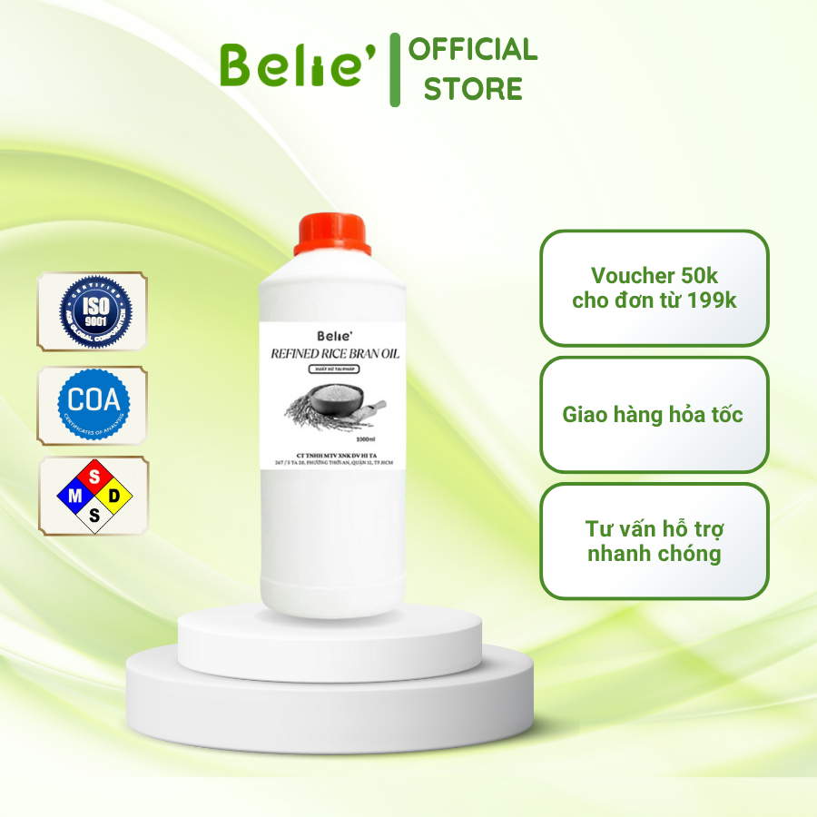 Dầu Cám Gạo Tinh Luyện Belie' REFINED RICE BRAN OIL - Xuất xứ Pháp - Chai 1000ml