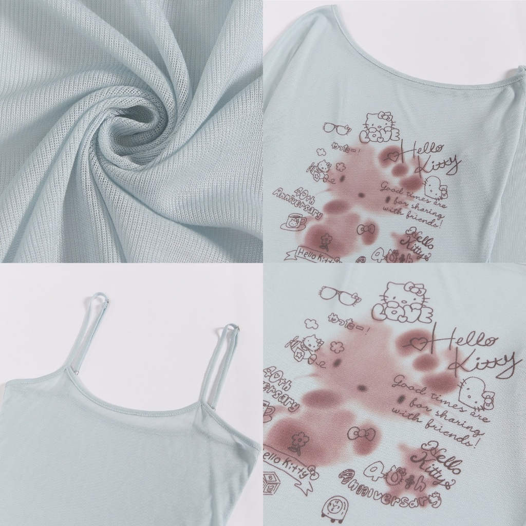 Áo thun nữ dài tay hoạ tiết hello kitty, Áo thun giấy xuyên thấu trễ vai in hình graffiti dễ thương - AT02 | BigBuy360 - bigbuy360.vn
