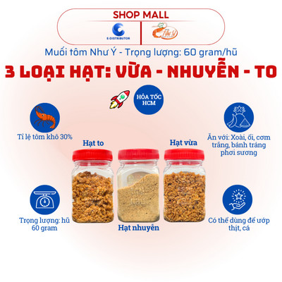 [HỎA TỐC] Muối tôm Như Ý hạt to - hạt vừa - hạt nhuyễn - Hũ 60 gram - Hàng chính hãng