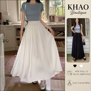 Chân váy dài Maxi 2 lớp dáng xoè cạp chun chất Lụa Kate mềm mại, Váy dài Maxi 2 lớp xếp ly bồng bềnh