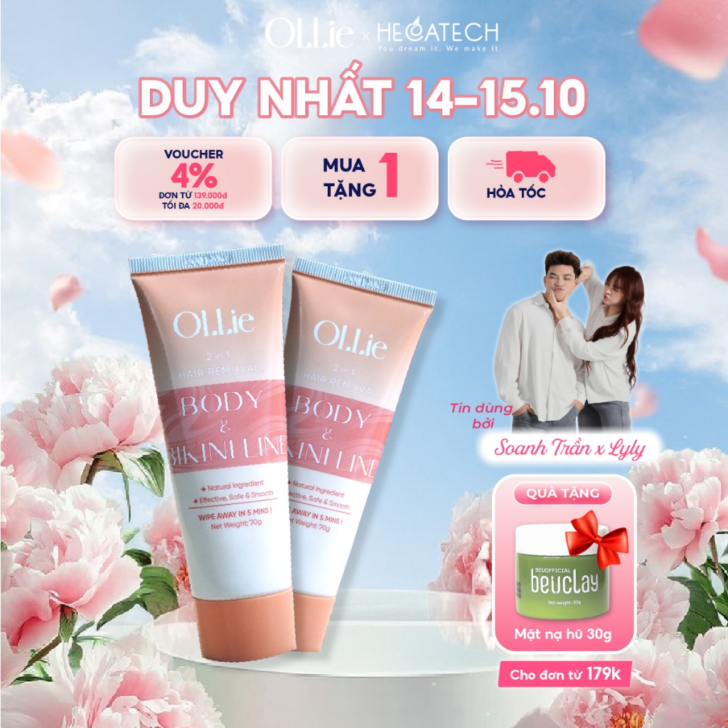 Combo 2 Kem tẩy lông OLLIE , tẩy lông vùng kín, nách, tay, chân, triệt lông an toàn không đau rát dung tích 70g