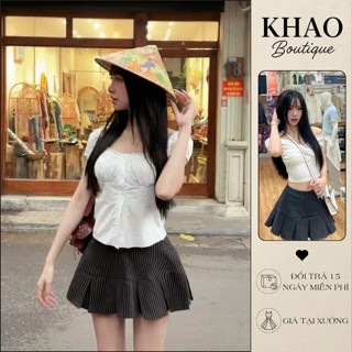 Chân váy xếp ly dáng ngắn, chân váy ngắn xếp ly to Y2K chất liệu TUYSI 2 Lớp CHIỀU DÀI 28CM