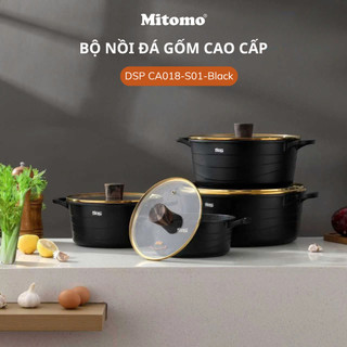  Bộ nồi đá gốm Mitomo DSP CA018-S01 gồm 4 nồi sang trọng chuẩn bếp hiện đại chống dính vượt trội - Hàng chính hãng 