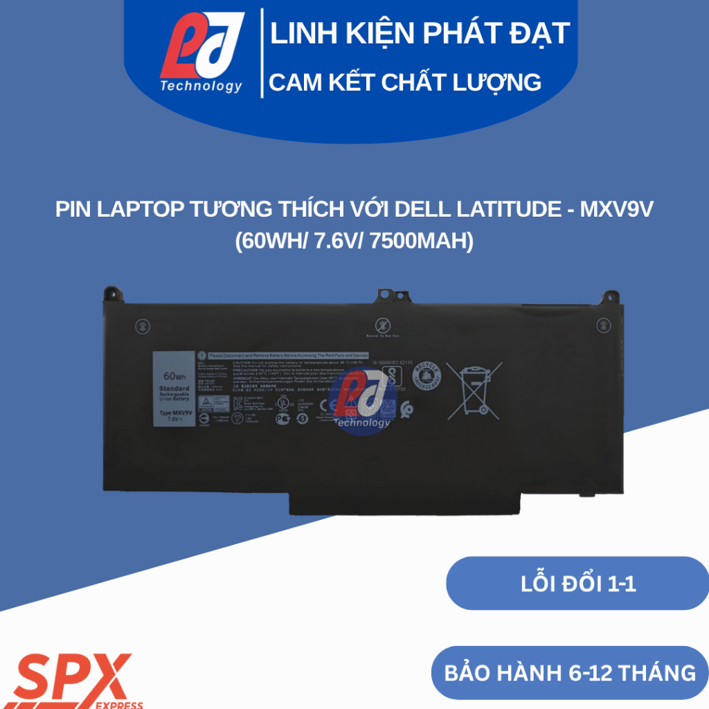 Pin Laptop Dell Latitude – MXV9V (Loại Zin) (60Wh/ 7.6V/ 7500mAh)