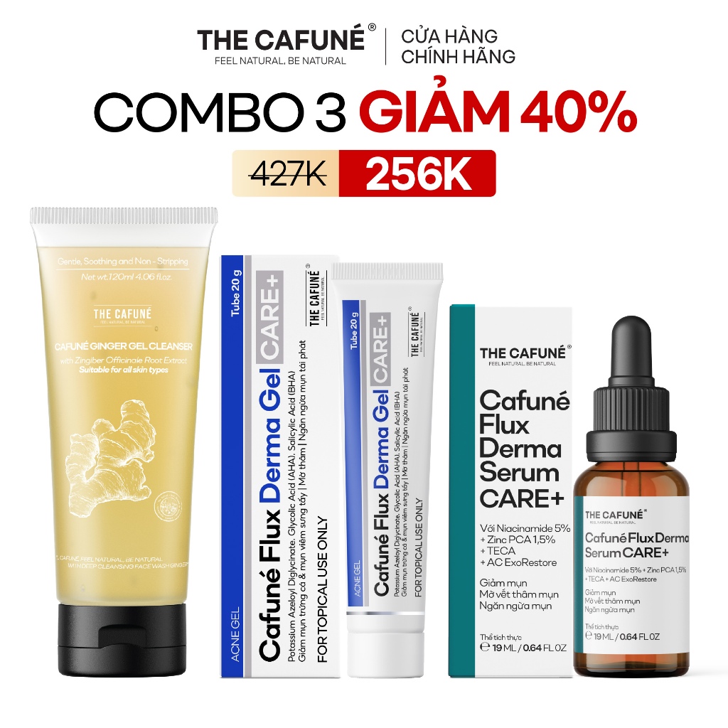 [MUA 3 GIẢM 40%] Combo Serum Mụn, Sữa Rửa Mặt, Gel Chấm Mụn The Cafuné Dành Cho Da Mụn 120gram Skinc